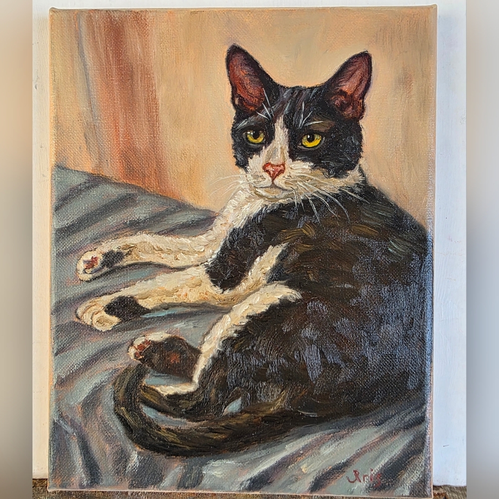 Abstract oil Painting cute Tuxedo Cat